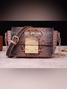 Mocha Croc Print Small Bag